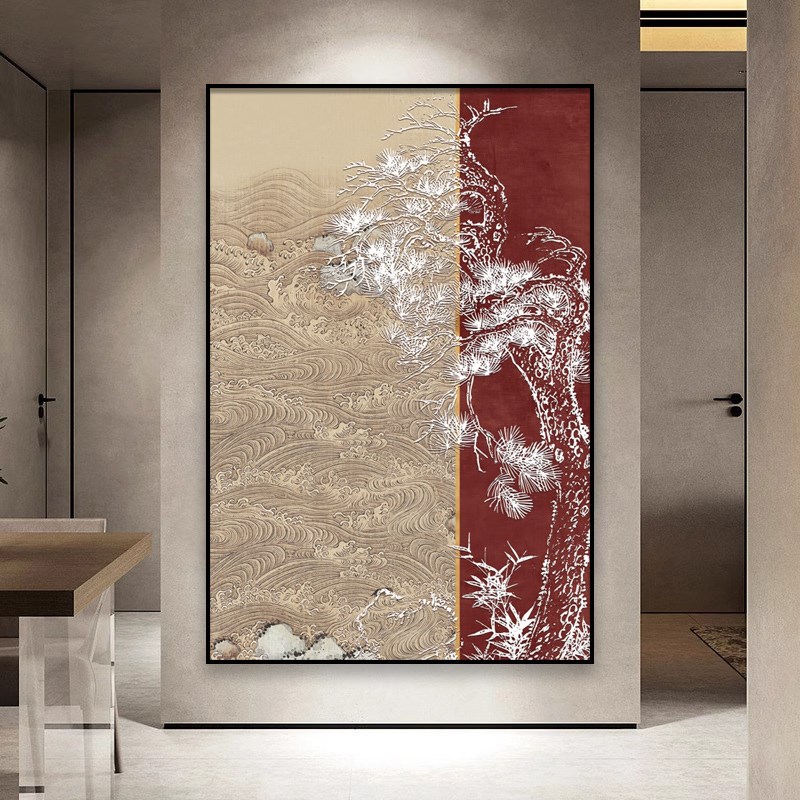 新中式玄关装饰画客厅沙发背景y墙浮雕肌理画软装餐厅墙面挂画竖图片