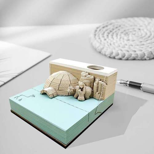 3D便签立体纸雕新款卡通北极熊便利贴纸砖新奇办公桌摆件立体纸雕