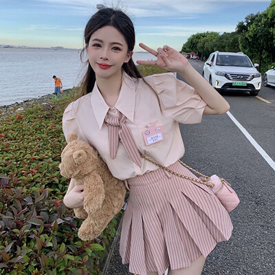 甜美式纯欲女秋冬性感辣妹短裙子一整套装学院风JK制服出游穿搭