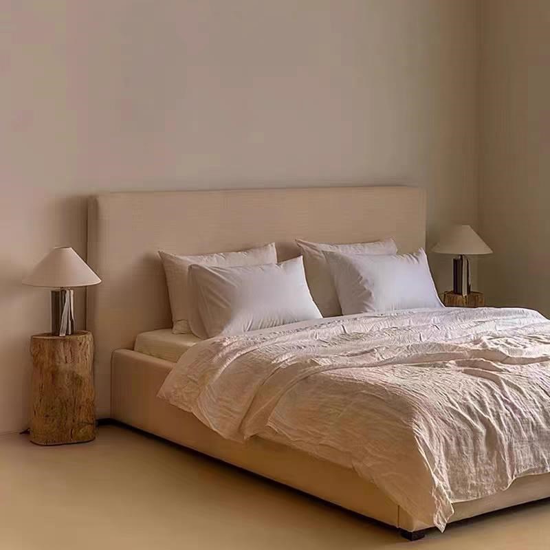 主卧婚床a侘寂风北欧布艺软床轻奢复古棉麻布艺床1.8大床简约现代