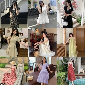 BY法式绝美V领碎花连衣裙女2025夏季气质收腰长裙茶歇裙