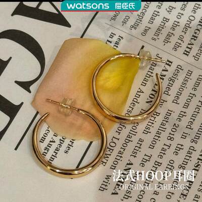 铜合金耳饰 Hoop素圈轻奢百搭耳环法式时尚耳圈法式925银耳针