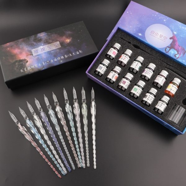 复古笔蘸水笔学生用沾水晶笔生日星空手工套装创意可爱墨水玻璃笔
