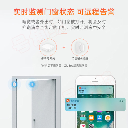 ZigBee智能门窗磁感测器 手机远端声音报警联动开灯装置 涂鸦生态
