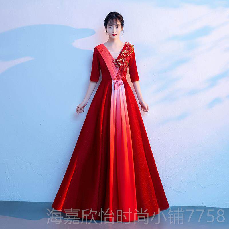 新款新款2人025年大合唱演服出女长裙优雅歌指挥朗诵诗主持成人合