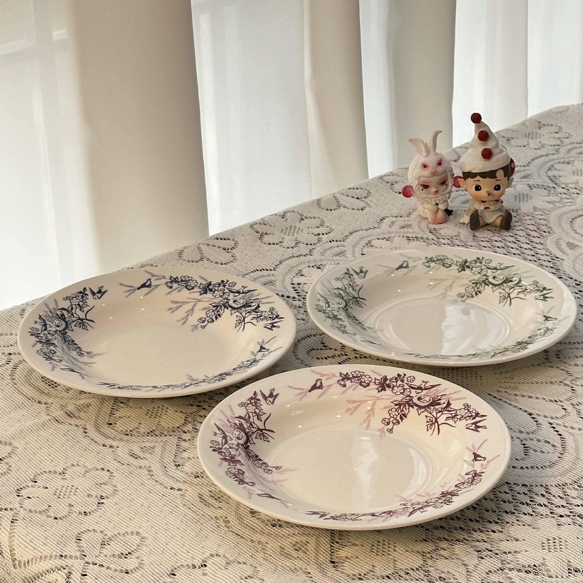 日式繁枝骨瓷盘碗深汤盘菜盘甜品盘斗笠碗米饭碗可微波餐具套装,餐饮具,盘,淘宝优惠券,粉丝福利购,淘宝优惠卷