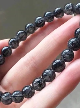 天然黑发晶手链 发丝超多黑发晶手串招财情侣款水晶饰品单圈批发