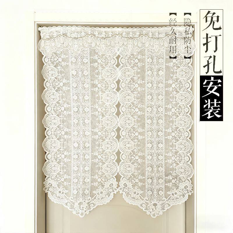 法式蕾丝免打孔白色欧式门帘飘窗隔断橱柜美式布艺装饰帘
