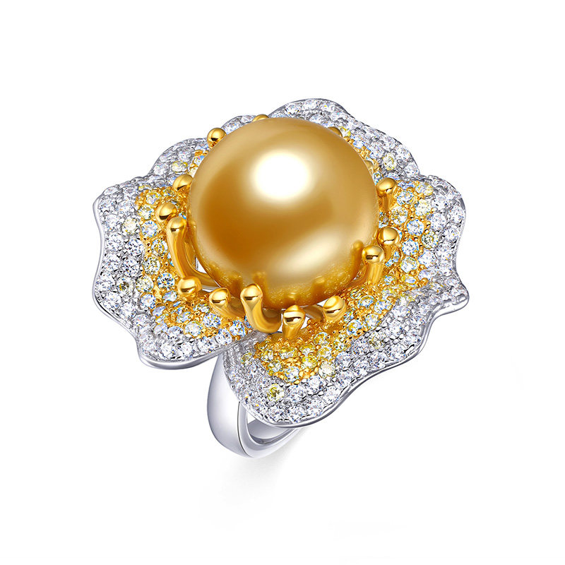 AILEQ925银人造珍珠戒指镶高碳钻金辉花语设计个性时尚气质轻奢,饰品/流行首饰/时尚饰品新,银饰戒指,淘宝优惠券,粉丝福利购,淘宝优惠卷