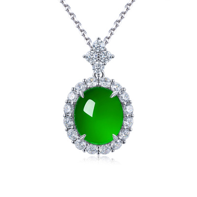 AILEQ 925银天然玉髓满绿星语蛋面吊坠时尚品质珠宝欧若风项链