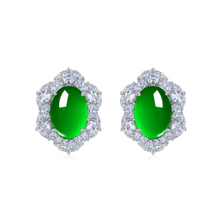 AILEQ 品质珠宝K10 925银镶天然玉髓满绿六芒星耳环欧若风耳饰时尚