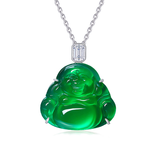 AILEQ 珠宝女K10 S925银镶嵌天然玉髓满绿佛公吊坠气质轻奢华时尚