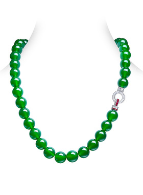 AILEQ宫廷风帝王绿玉髓玛瑙中式妈妈项链高级念佛串珠媲美翡翠k10