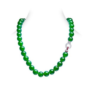 AILEQ宫廷风帝王绿玉髓玛瑙中式 妈妈项链高级念佛串珠媲美翡翠k10