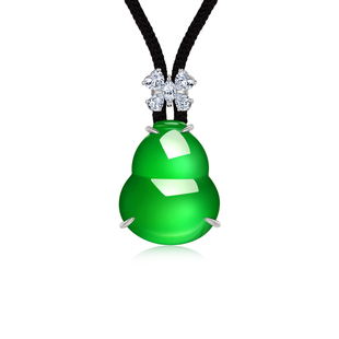 AILEQ 饰品 925银镶天然玉髓满绿光盈葫芦吊坠珠宝项链明星同款