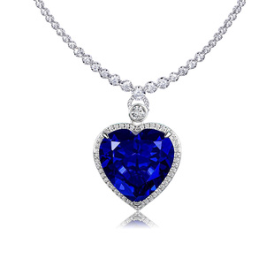 AILEQ纯银轻奢love皇家人工蓝宝石爱星海洋之心形项链吊坠送女友