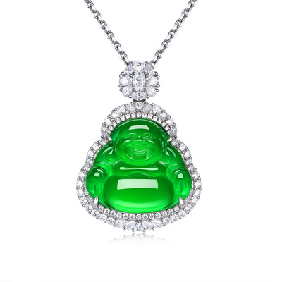 AILEQ铜镀金玉髓佛公吊坠项链