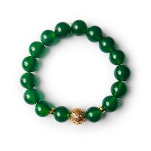 珠宝妈妈手链 时尚 AILEQ 925银天然玉髓绿珠串玉绿金色银辉新中式