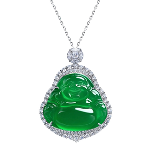 AILEQ玉髓小佛公新中式大肚佛玛瑙帝王绿项链媲美翡翠本命年吊坠