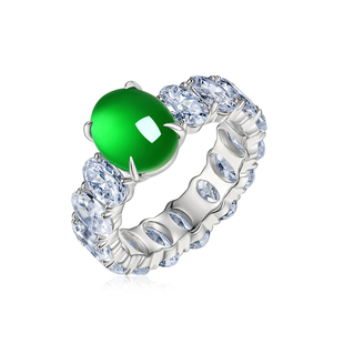 AILEQ 饰品欧若风 925银天然玉髓满绿星夜蛋面戒指珠宝明星同款