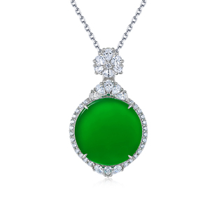 AILEQ纯银天然玉髓圆平安无事牌陈梦同款 吊坠阳绿珠宝春夏项链K10