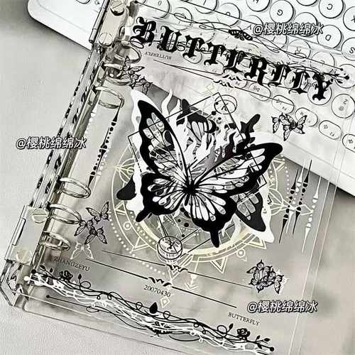 ins黑蝴蝶透明亚克力卡册少女心追星专辑3寸小卡收纳册活页相册本