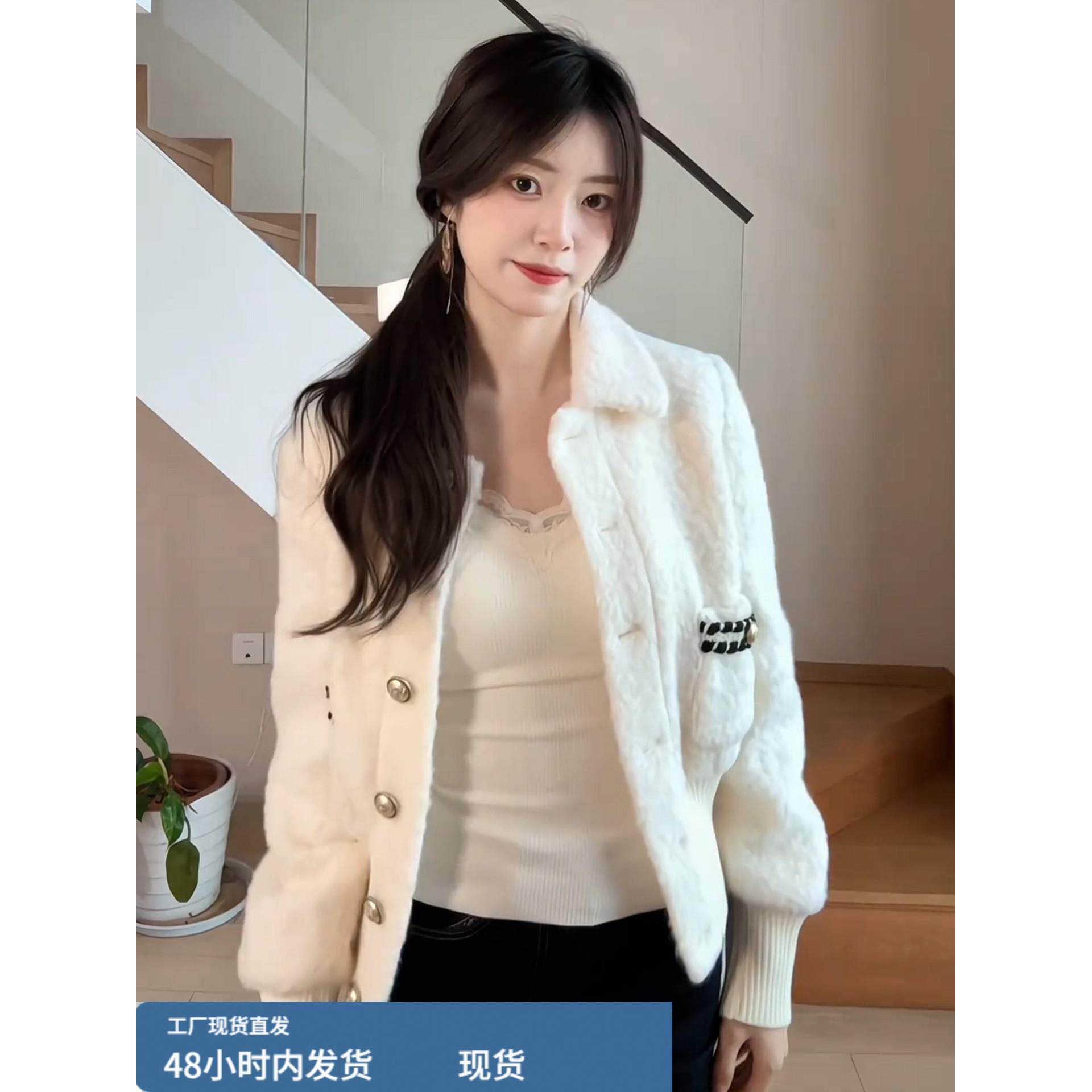 小香风白色翻领羊羔毛外套女秋冬季2025新款加绒加厚保暖短款上衣,运动/瑜伽/健身/球迷用品,广场舞套装,淘宝优惠券,粉丝福利购,淘宝优惠卷