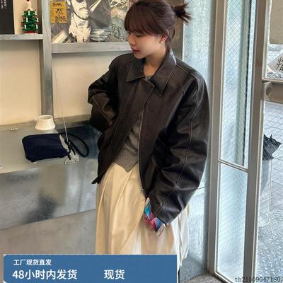 高级感棕色皮衣外套女2025春秋季新款超火皮夹克酷飒风机车小个子