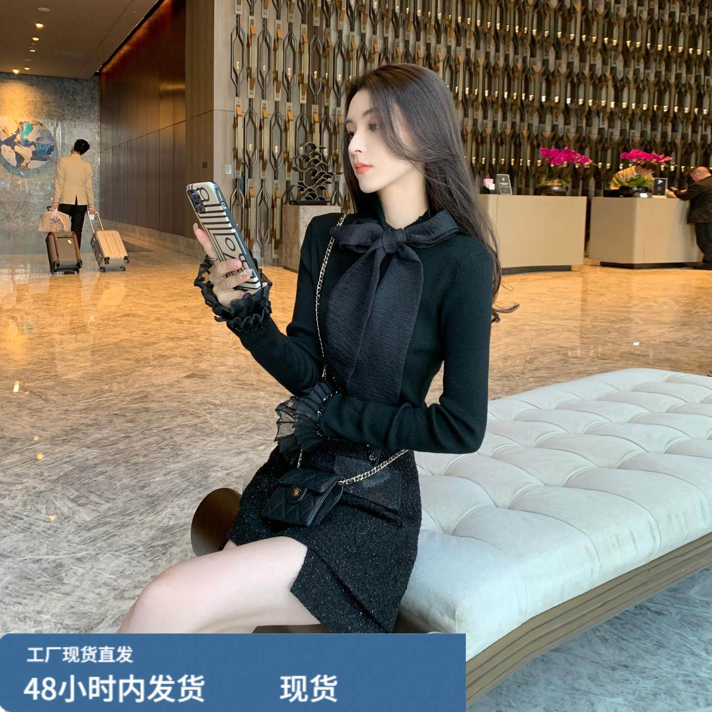 小香风黑色套装女2025秋季显瘦减龄气质名媛高级感上衣短裤两件套,孕妇装/孕产妇用品/营养,套装,淘宝优惠券,粉丝福利购,淘宝优惠卷