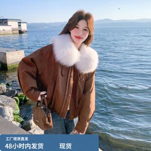 高级感真狐狸毛领派克羽绒服女短款2025冬季巨好看复古白鸭绒外套