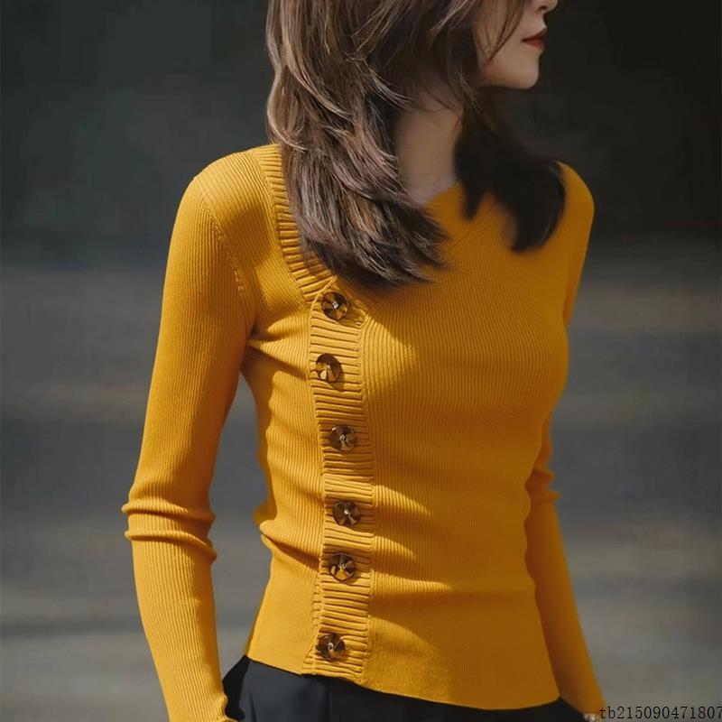 秋季穿搭炸街独特漂亮小衫高级感巨好看轻奢减龄洋气黄色针织衫女