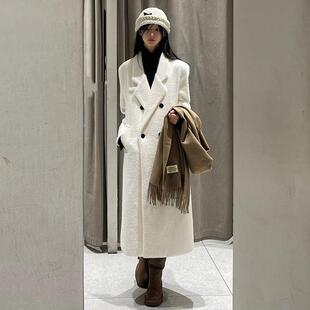 羽绒服内里白色毛呢外套女冬季新款90白鸭绒彷水貂绒加厚呢子大衣