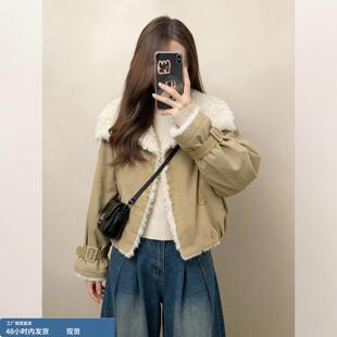 2026新款今年流行爆款派克服加绒加厚小个子短款羊羔毛外套女冬季