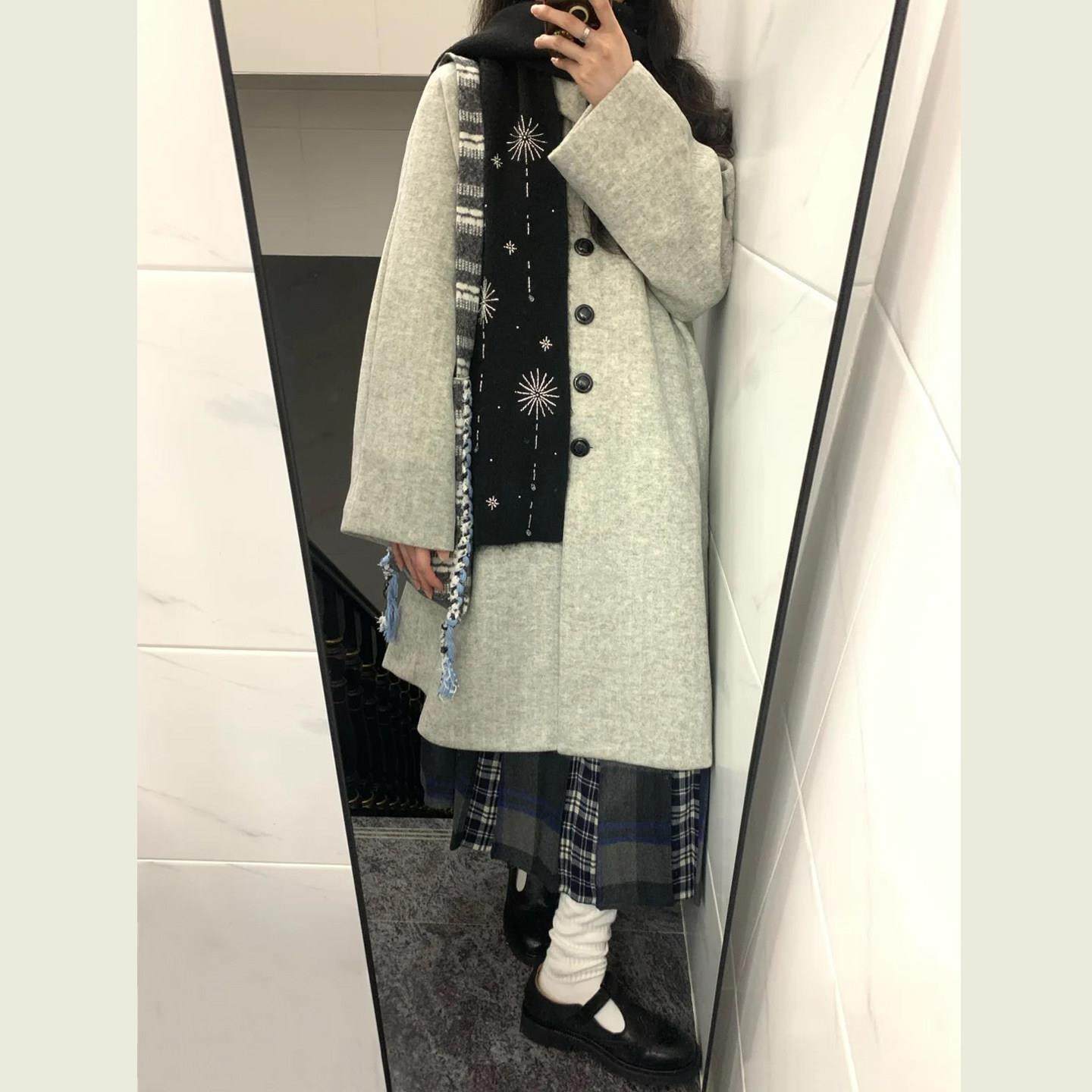 韩系复古灰色半高领毛呢外套女冬季新款设计感宽松中长款呢子大衣,运动/瑜伽/健身/球迷用品,广场舞套装,淘宝优惠券,粉丝福利购,淘宝优惠卷