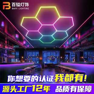 酒吧吧台氛围灯RGB宽压110V七彩蜂窝六边形灯车库洗车蜂巢拼接灯