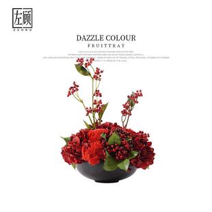 仿真花红色假花客厅茶几桌花摆件新中式餐厅售楼处喜庆花艺装饰品