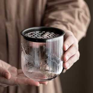玻璃建水茶洗加厚圆形水盂带盖过滤家用茶道配件壶承小茶桶 日式