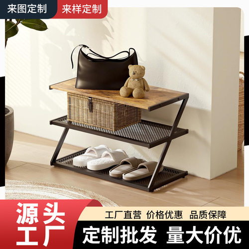 新款Z型鞋架金属网加木板入户门铁艺鞋柜家用鞋子杂物置物架跨境
