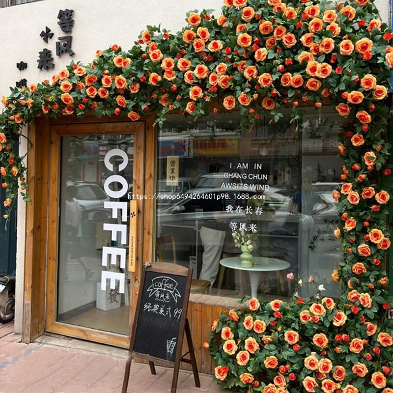 玫瑰网红瀑布打卡花墙假花商场花店引流美陈布置莫奈玫瑰花包邮