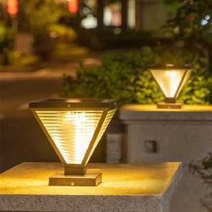 庭院外墙柱头灯阳台别墅柱子灯 太阳能户外家用柱头灯不锈钢款