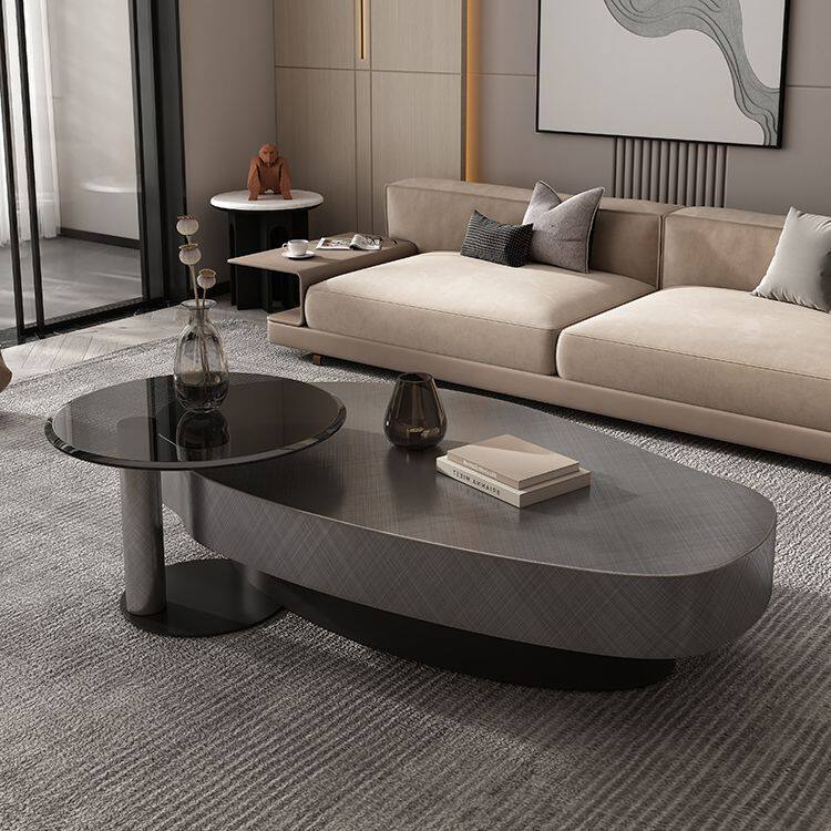 现代简约不锈钢异形椭圆形轻奢小户型家用意式客厅设计师茶几组合