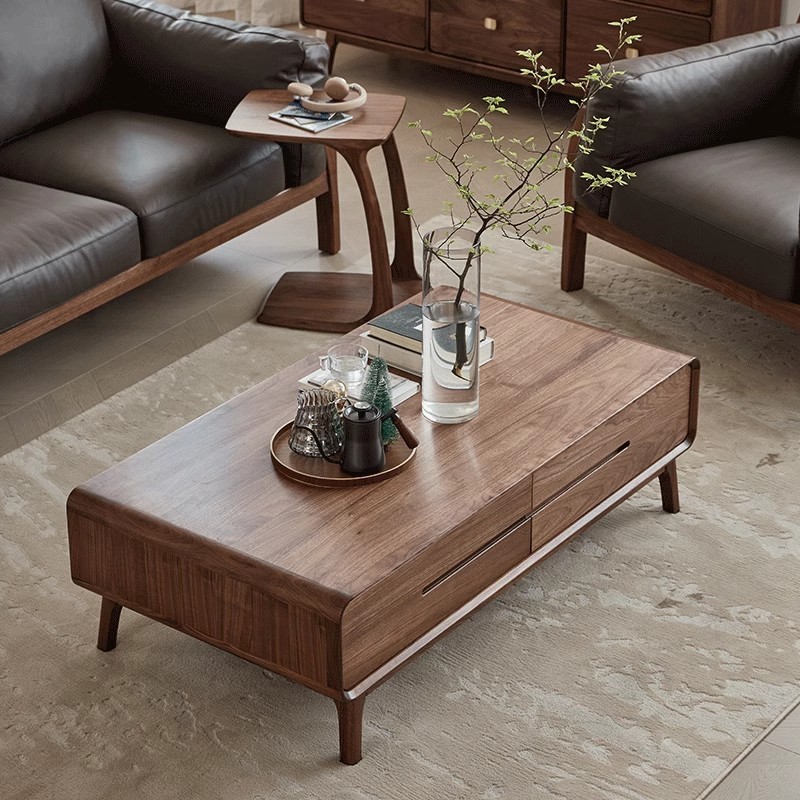 黑胡桃木茶几简约全实木茶几桌北欧客厅家具家用实木风格矮桌
