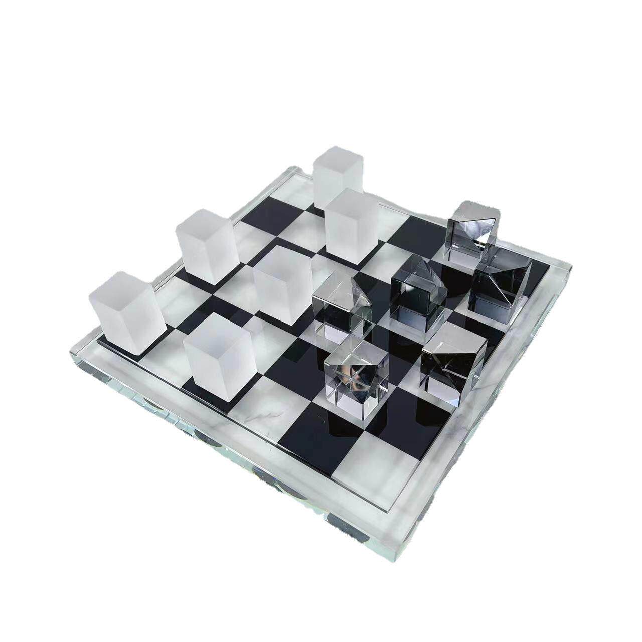 欧式水晶玻璃博弈象棋棋盘客厅软装饰品摆件样板间配饰创意家居书