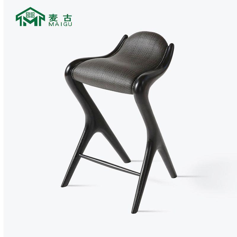 麦古欧式轻奢近现代极简餐椅实木软包休闲洽谈椅娱乐大厅酒吧吧椅
