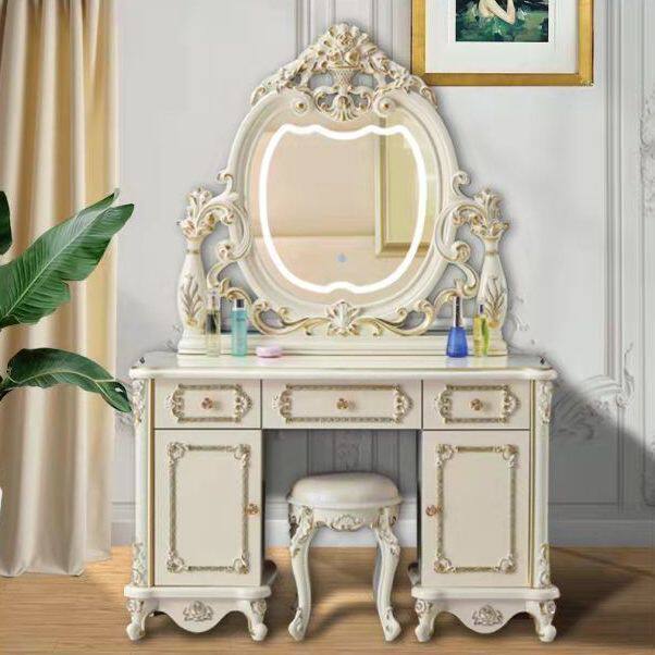 欧式梳妆台化妆镜子带灯卧室宫廷风化妆台轻奢高级新款网红时尚风