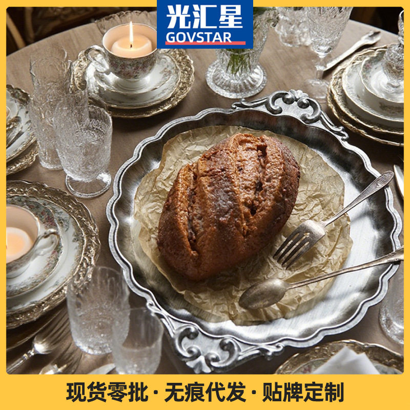 欧式复古金色托盘低奢风格花边托盘蛋糕托盘水果盘点心盘美食摄影