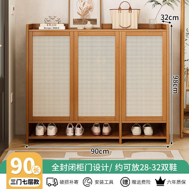 实木鞋柜简易防尘门口大容量收纳柜经济型新款竹木加宽放鞋架子