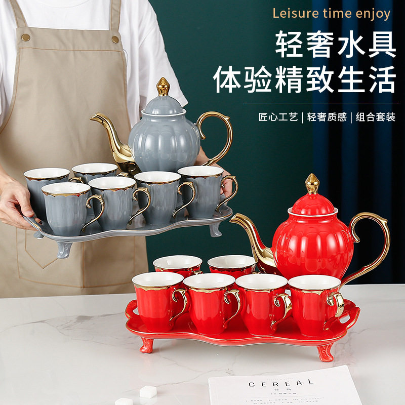 婚庆礼品陶瓷杯具套装现代简约家居日用茶具组合耐冷耐热冷水壶