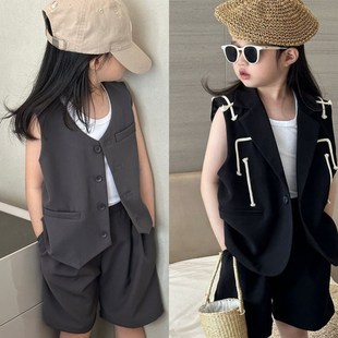 女童装时髦洋气套装n外套潮酷穿搭女宝时尚个性西装夏女孩模特走