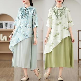 高端气质长裙 2024年新款 新中式 国风改良i旗袍假两件连衣裙女夏装